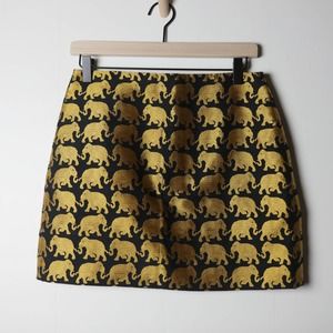 J. Crew Gold Black Embroidered Bohemian Elephant Miniskirt